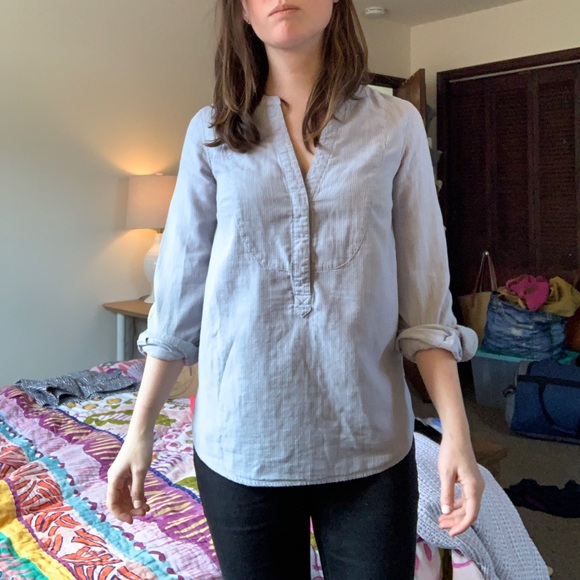 Boden Blue Striped Popover Tunic V-Neck 2 - Picture 3 of 7